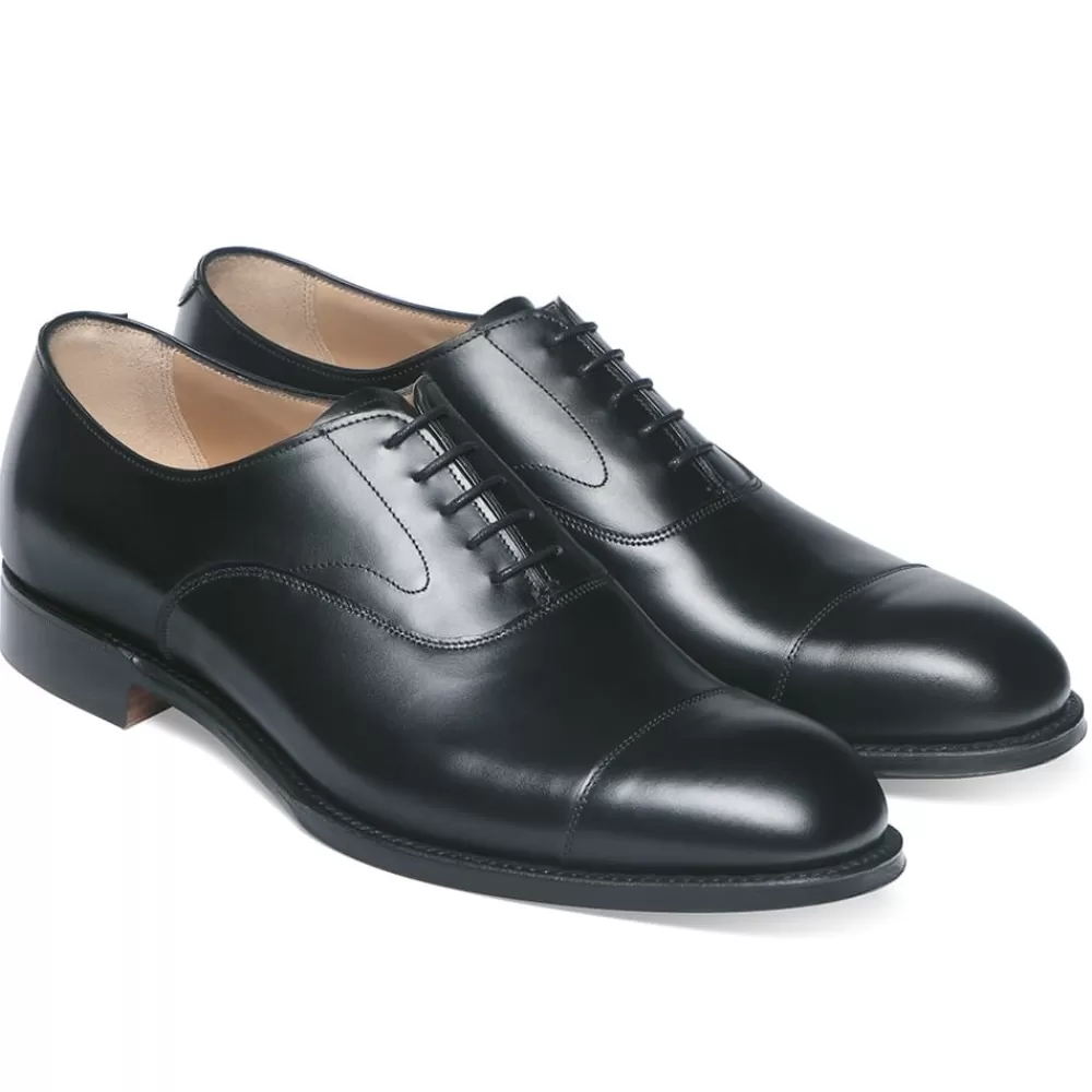 Cheaney Oxfords | Alfred Capped Oxford In Black Calf Leather | Leather Sole