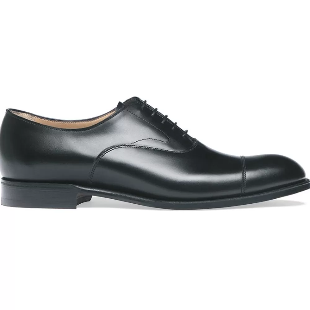 Cheaney Oxfords | Alfred R Capped Oxford In Black Calf Leather | Studded Rubber Sole