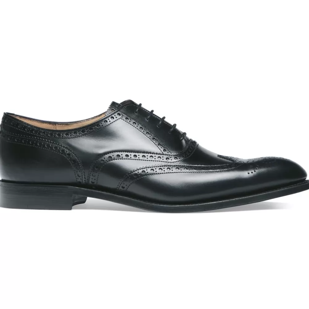 Cheaney Brogues | Broad Ii Oxford Wingcap Brogue In Black Calf Leather | Leather Sole