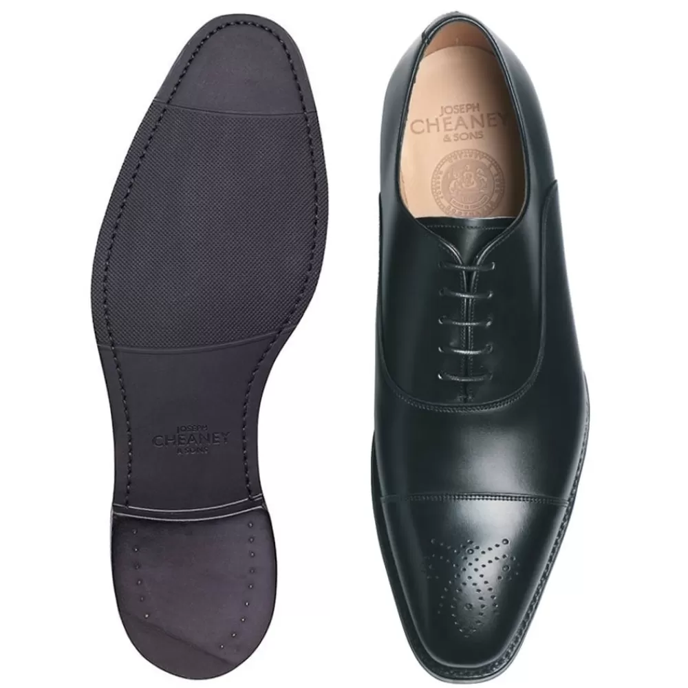 Cheaney Oxfords | Cambridge D Oxford In Black Calf Leather | Diamond Rubber Sole