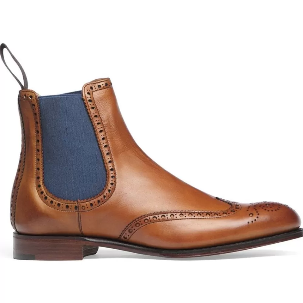 Cheaney Chelsea Boots | Charlotte Wingcap Brogue Chelsea Boot In Chestnut Calf Leather