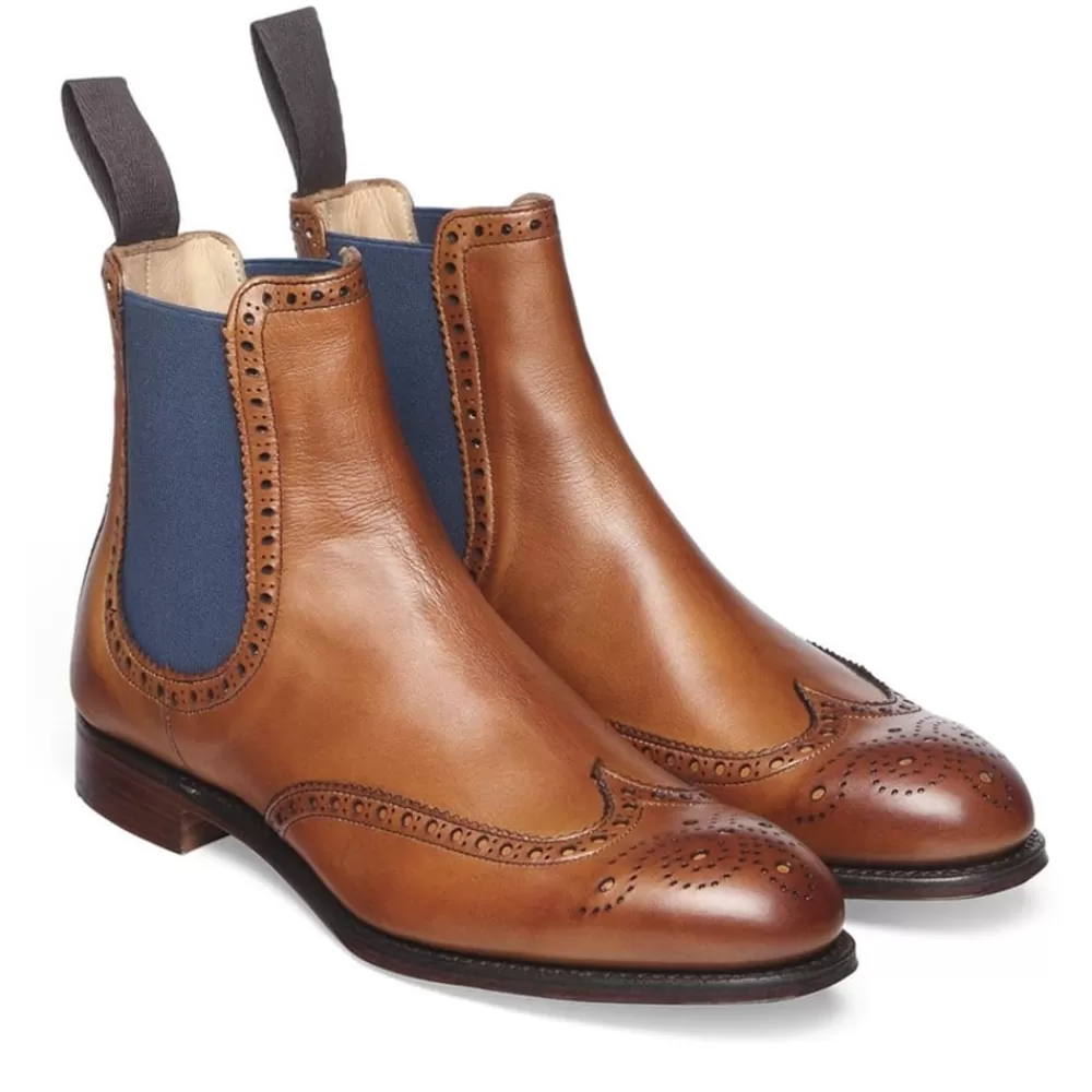 Cheaney Chelsea Boots | Charlotte Wingcap Brogue Chelsea Boot In Chestnut Calf Leather