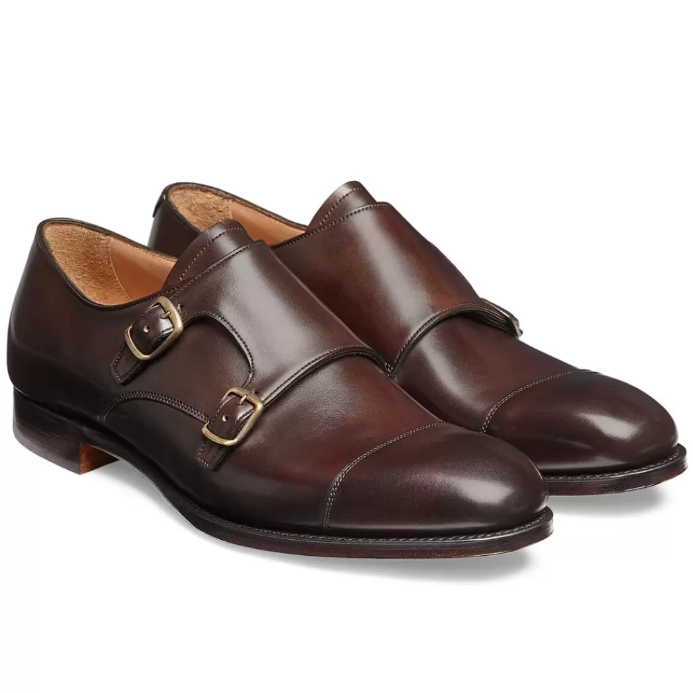Cheaney Monk Shoes | Edmund Double Buckle Monk Shoe In Mocha Calf Leather