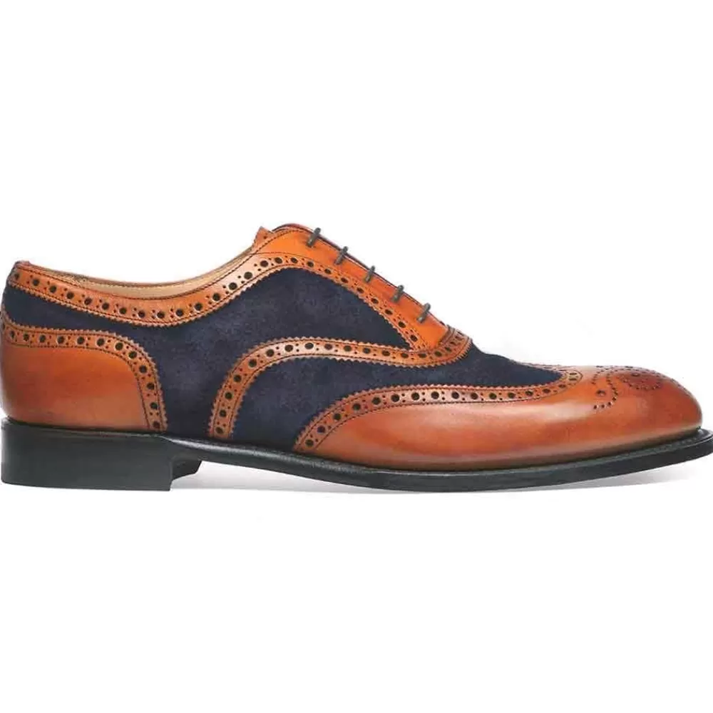 Cheaney Brogues | Edwin Two Tone Oxford Brogue In Chestnut Calf/Navy Suede