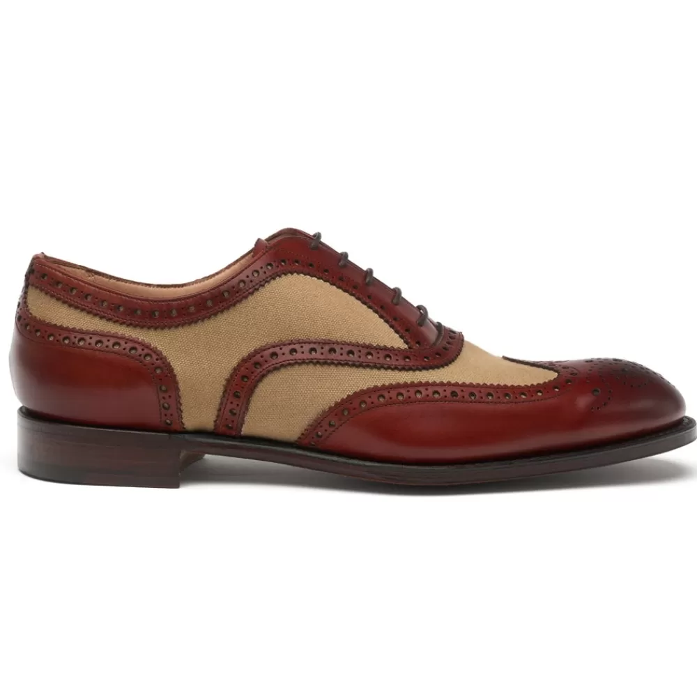 Cheaney Brogues | Edwin Two Tone Oxford Brogue In Dark Leaf Calf/Sand Canvas