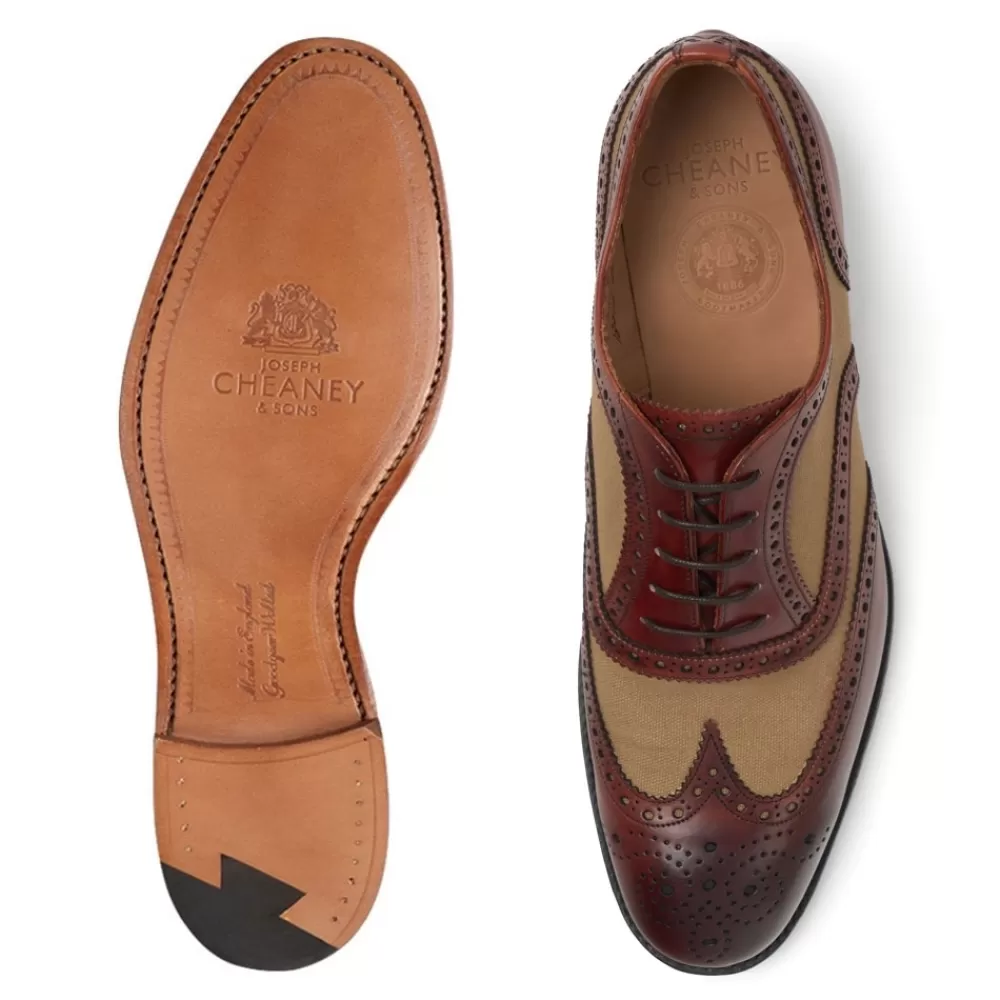 Cheaney Brogues | Edwin Two Tone Oxford Brogue In Dark Leaf Calf/Sand Canvas