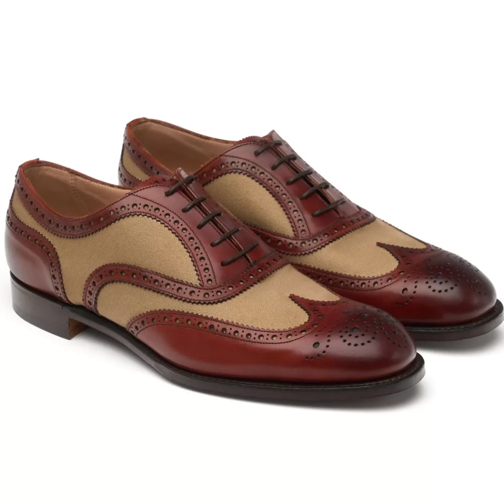 Cheaney Brogues | Edwin Two Tone Oxford Brogue In Dark Leaf Calf/Sand Canvas