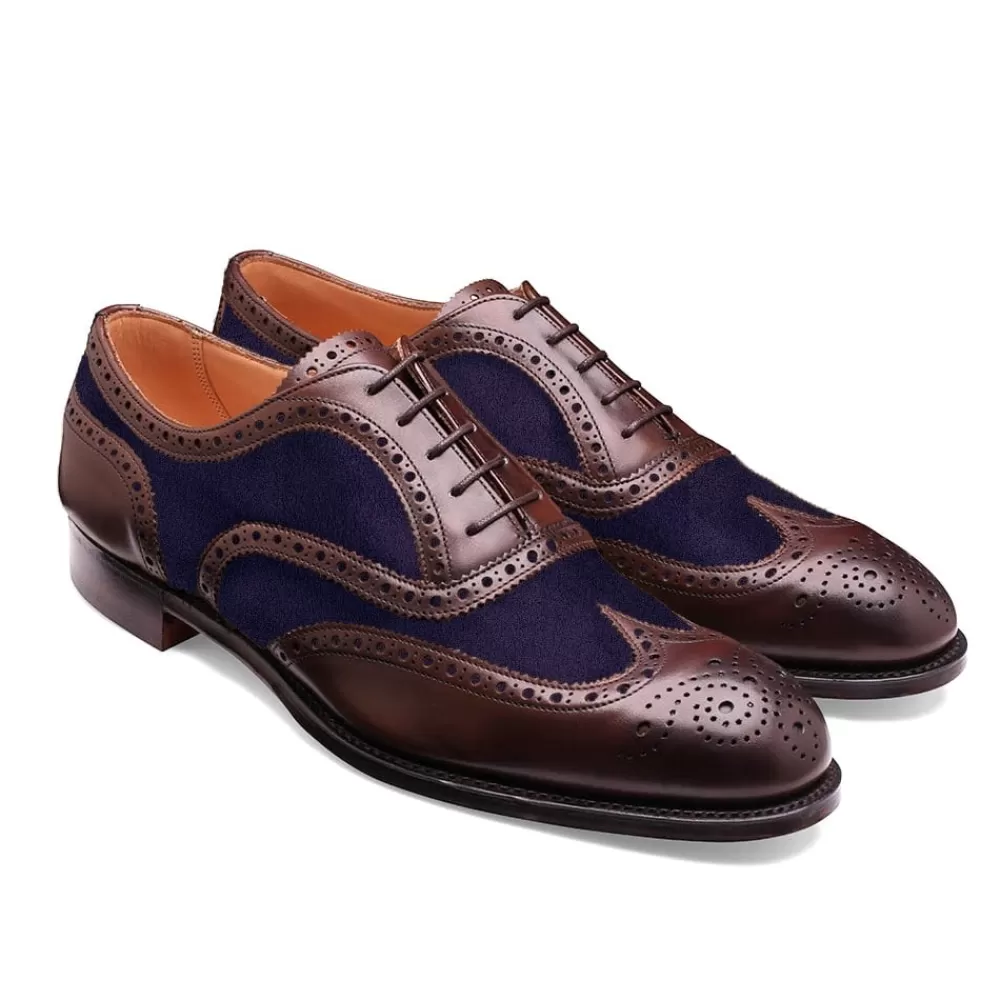 Cheaney Brogues | Edwin Two Tone Oxford Brogue In Mocha Calf/Navy Suede