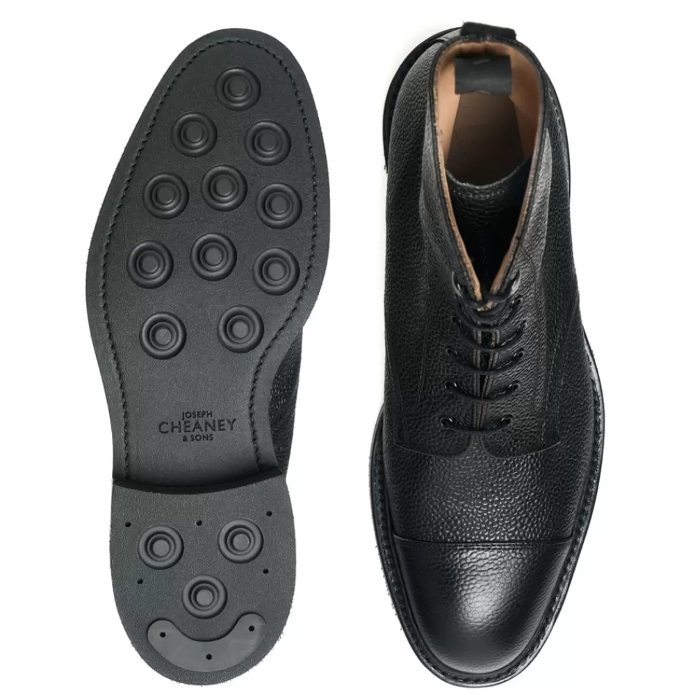 Cheaney Derby Boots | Elliott Ii R Capped Derby Boot In Black Grain Leather