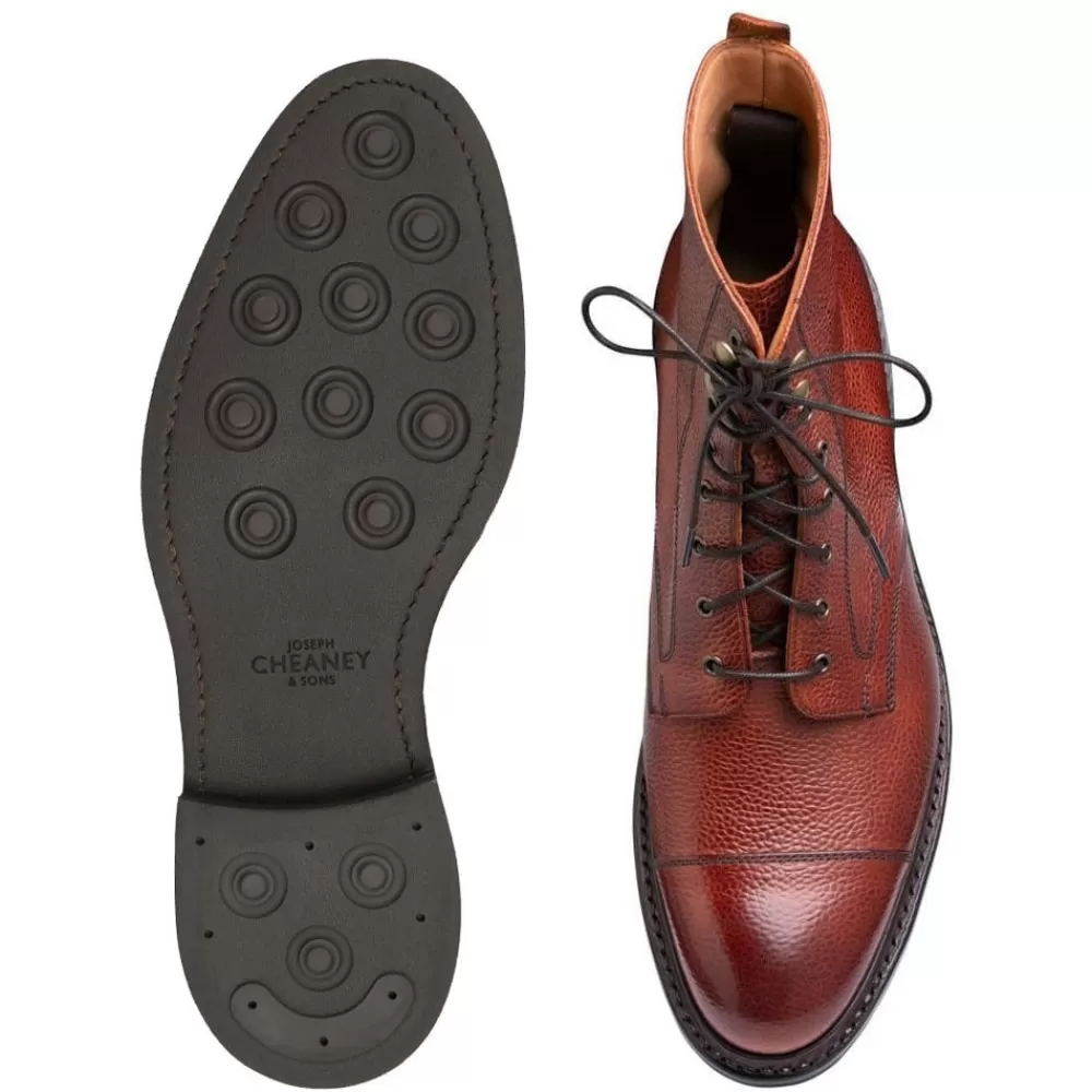 Cheaney Derby Boots | Elliott Ii R Capped Derby Boot In Mahogany Grain Leather