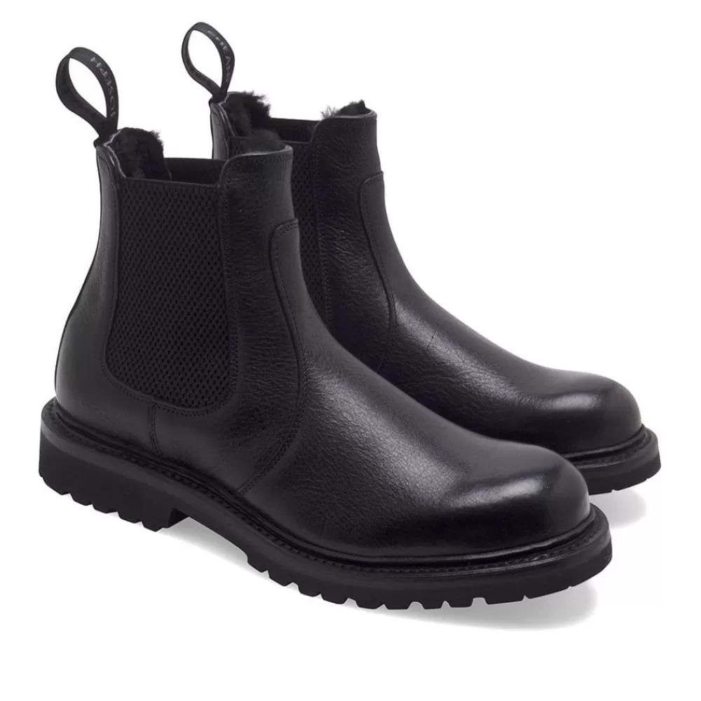 Cheaney Chelsea Boots | Ellis Gv Shearling Lined Chelsea Boot In Jet Black Kudu Leather