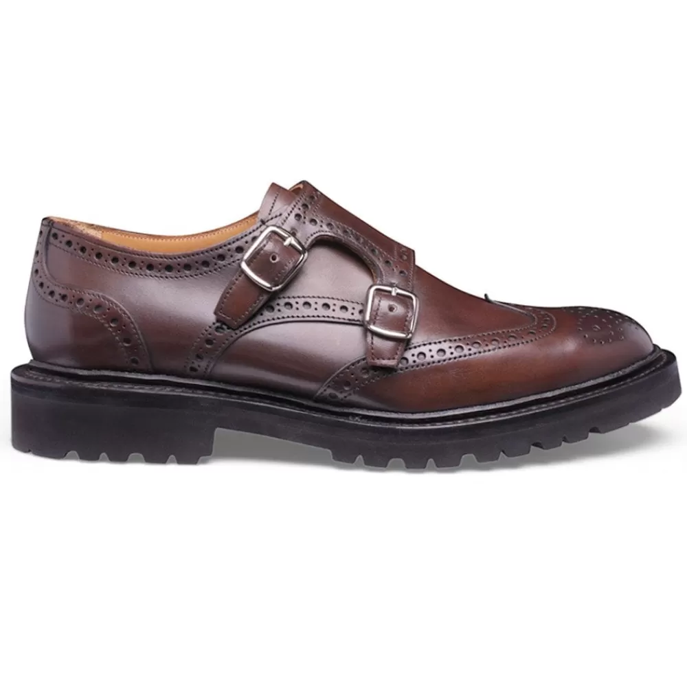 Cheaney Monk Shoes | Elodie Double Buckle Monk Shoe In Mocha Calf Leather