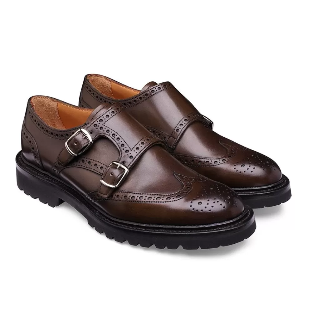 Cheaney Monk Shoes | Elodie Double Buckle Monk Shoe In Mocha Calf Leather