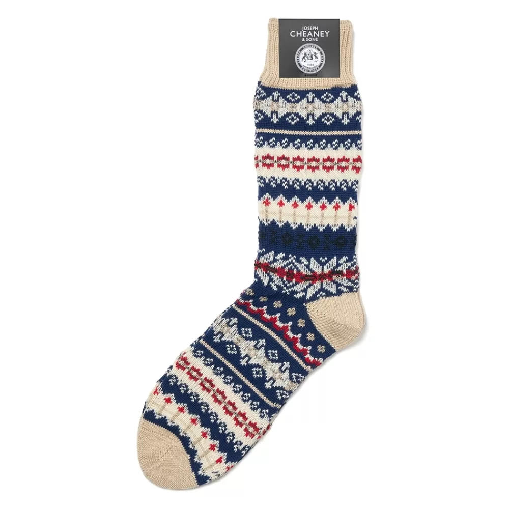 Corgi Socks | Festive Beige/Blue Merino Wool Unisex Socks