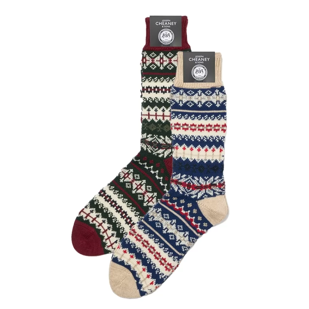 Corgi Socks | Festive Socks Gift Box - 2 Pack - Port/Green, Beige/Blue