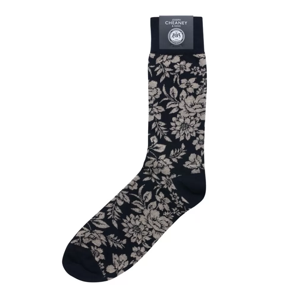 Corgi Socks | Floral Pattern French Navy Mens Cotton Socks