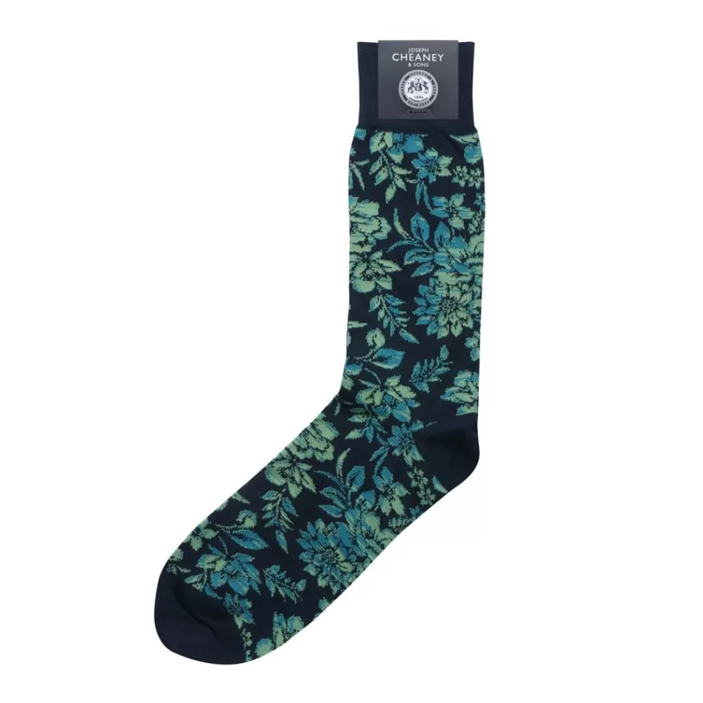 Corgi Socks | Floral Pattern Navy Mens Cotton Socks