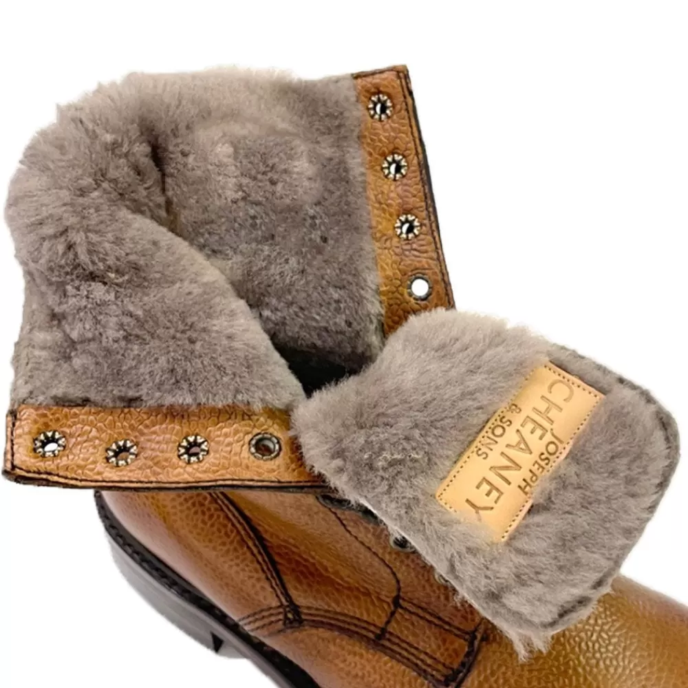 Cheaney Derby Boots | Florence R Shearling Lined Derby Boot In Almond Grain Leather