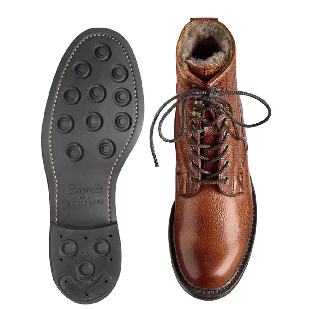 Cheaney Derby Boots | Florence R Shearling Lined Derby Boot In Mahogany Grain Leather