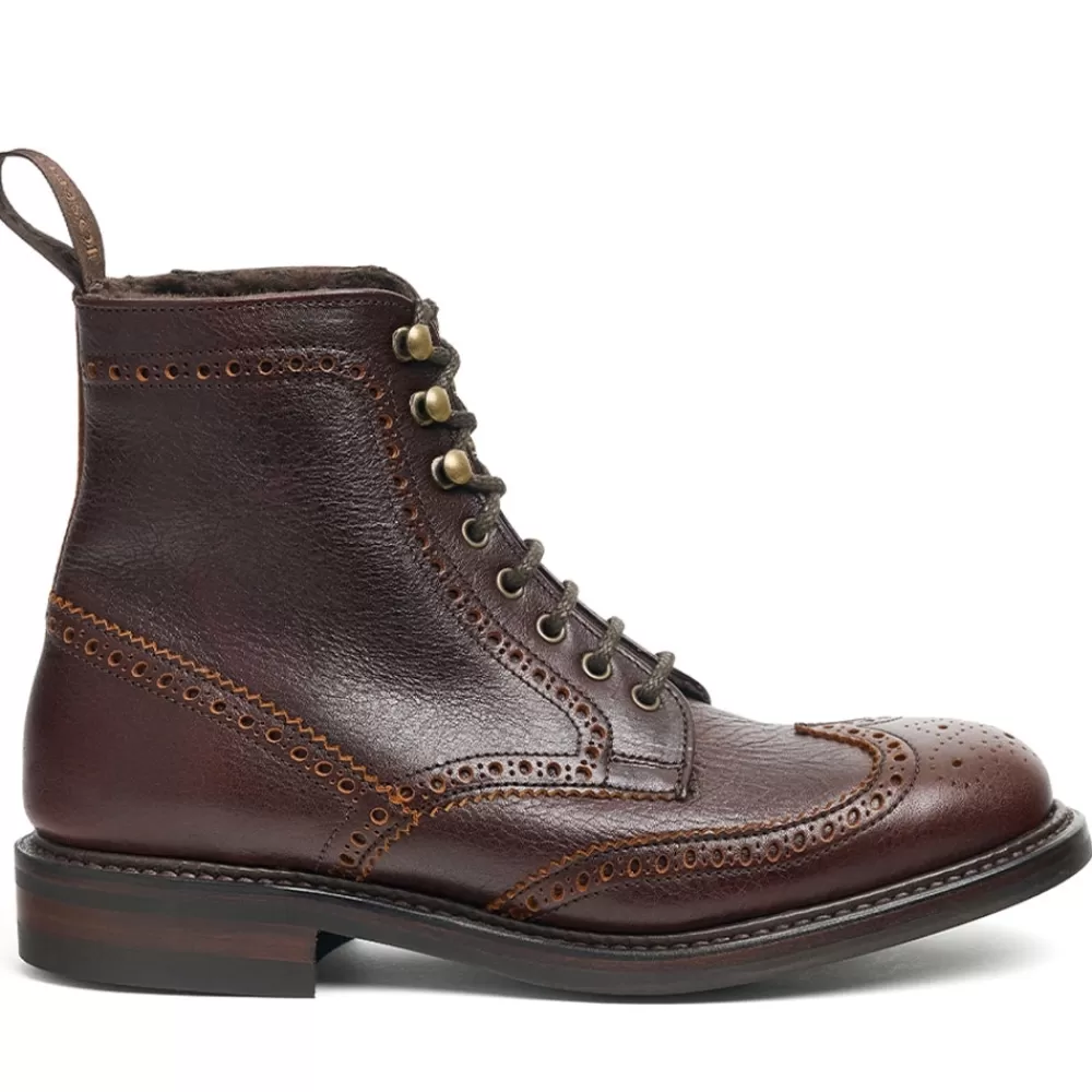 Cheaney Derby Boots | Gailes R Shearling Lined Derby Brogue Boot In Whiskey Kudu Leather