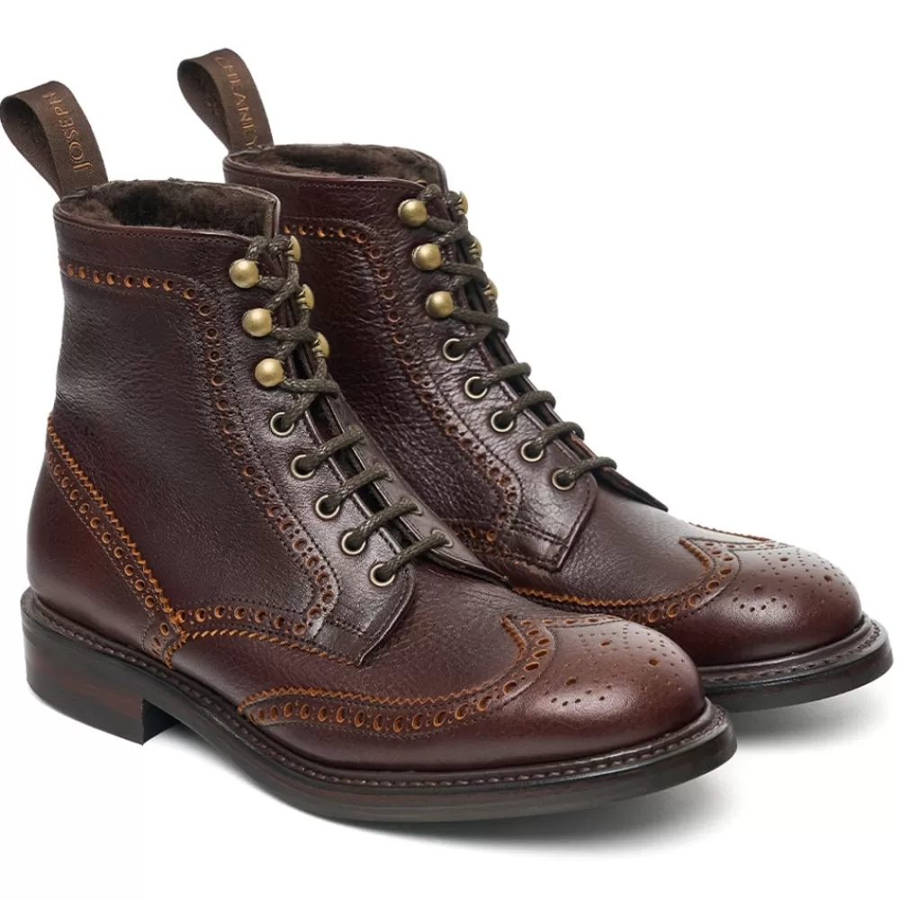 Cheaney Derby Boots | Gailes R Shearling Lined Derby Brogue Boot In Whiskey Kudu Leather
