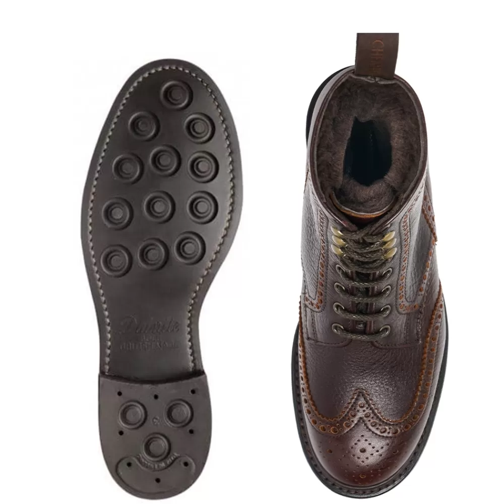 Cheaney Derby Boots | Gailes R Shearling Lined Derby Brogue Boot In Whiskey Kudu Leather