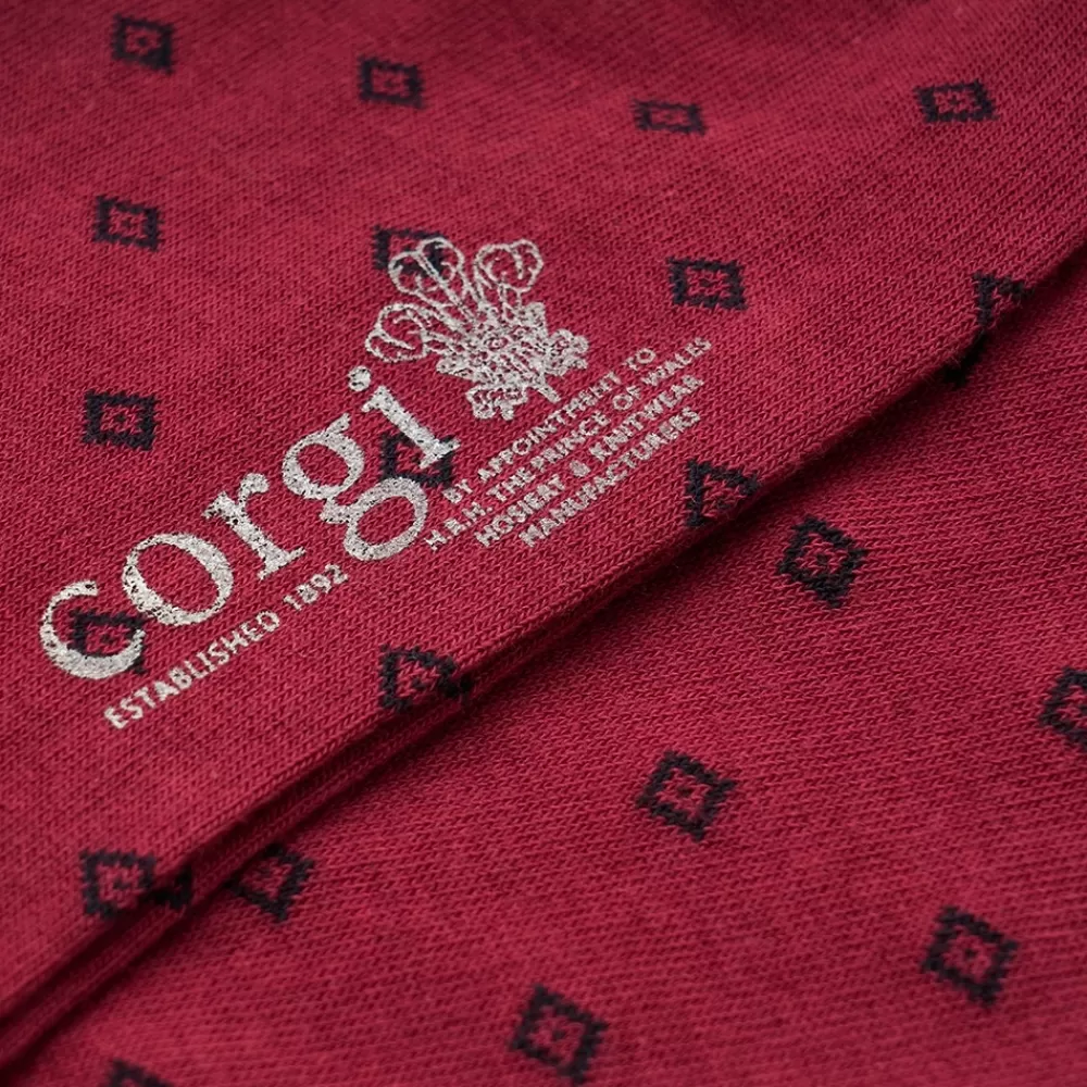 Corgi Socks | Geo Print Burgundy Mens Cotton Socks