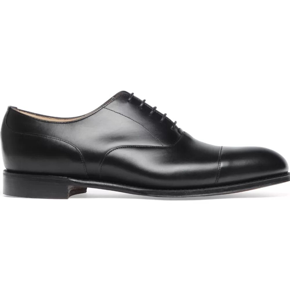 Cheaney Oxfords | Harrington Capped Oxford In Black Calf Leather | Leather Sole
