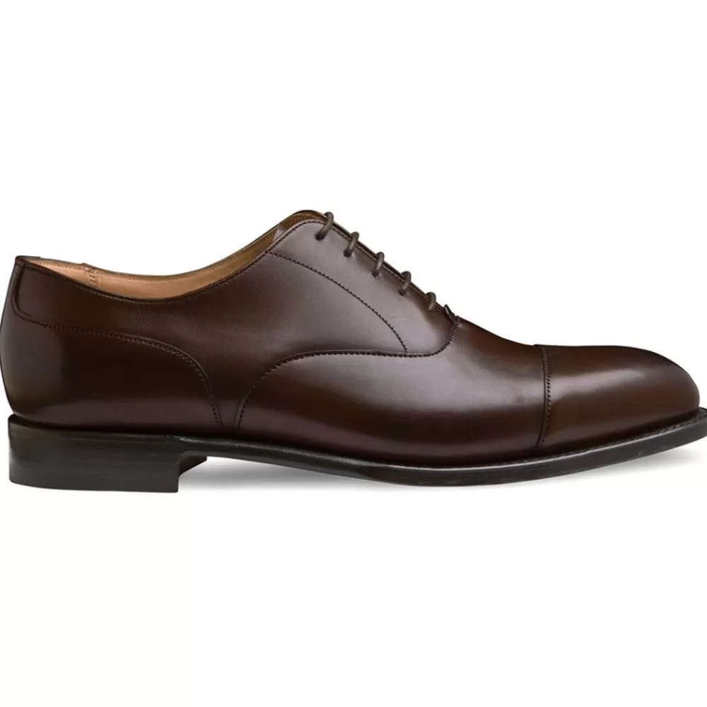 Cheaney Oxfords | Harrington Capped Oxford In Dark Brown Calf Leather | Leather Sole