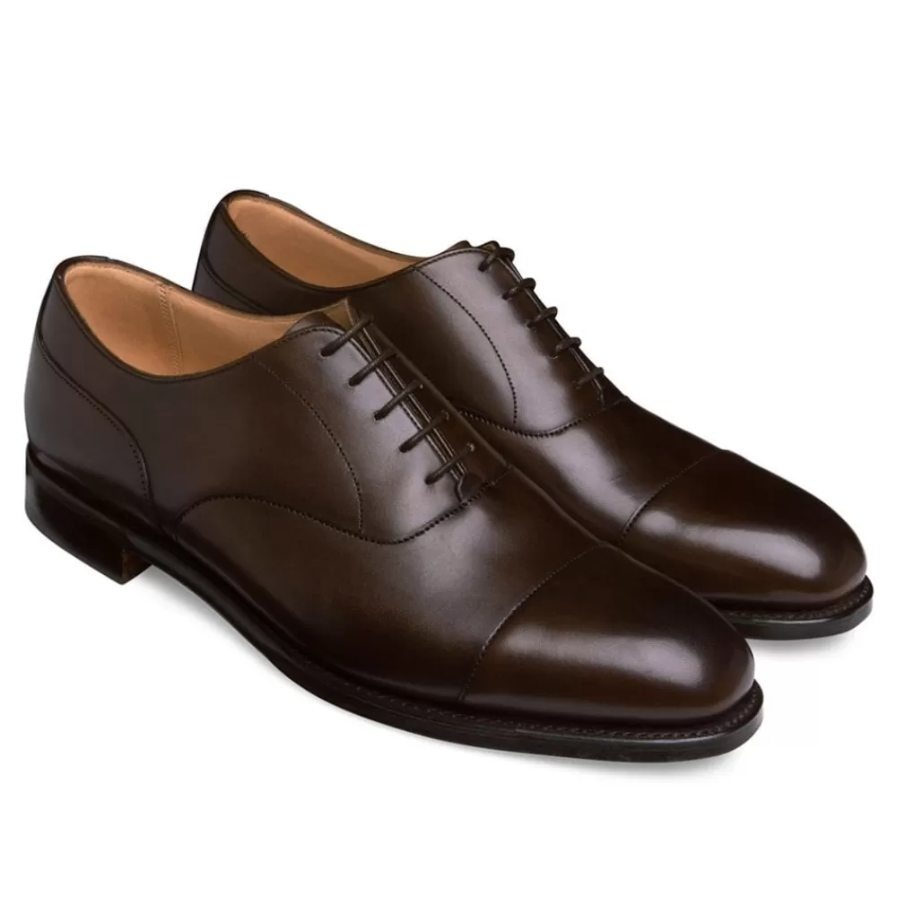 Cheaney Oxfords | Harrington Capped Oxford In Dark Brown Calf Leather | Leather Sole
