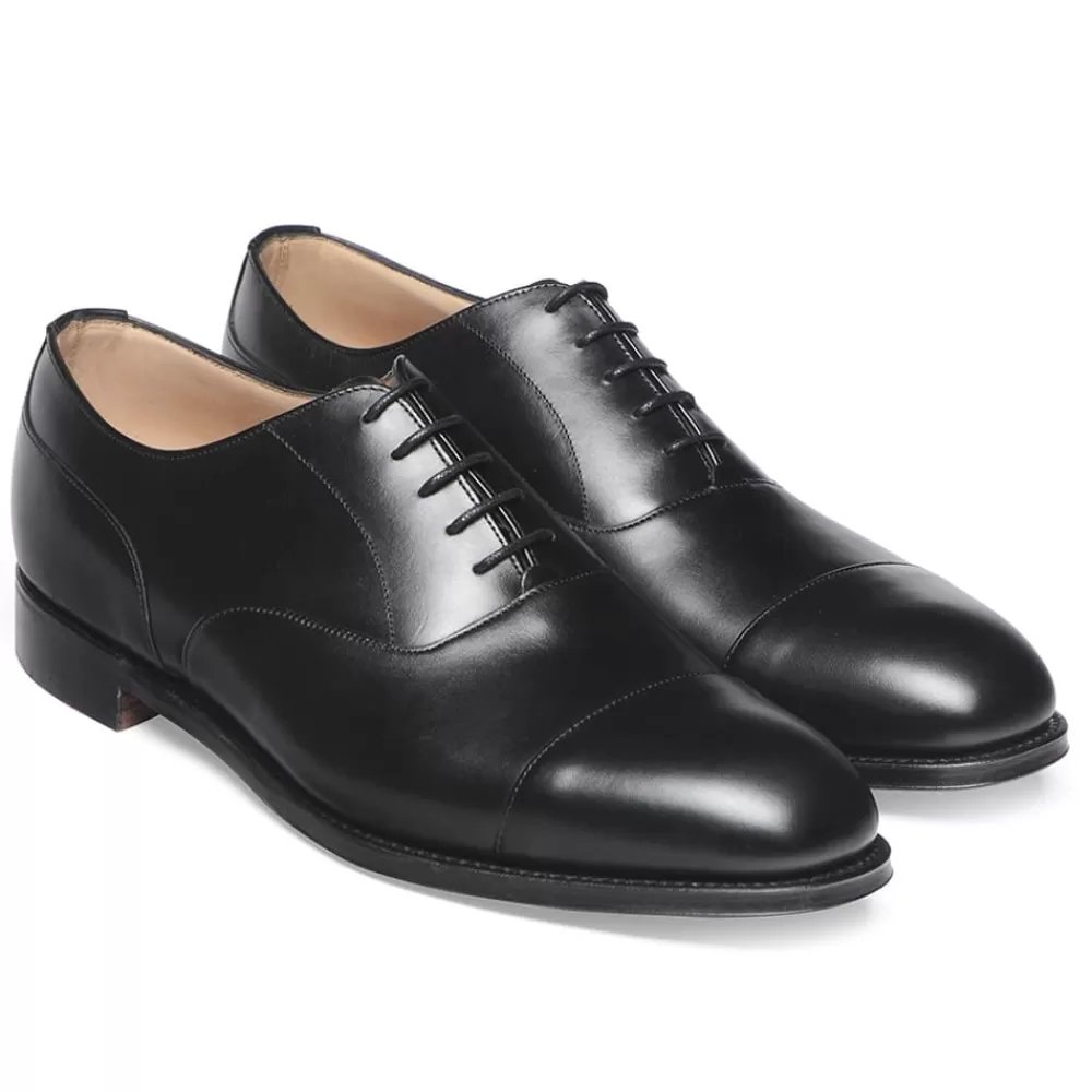 Cheaney Oxfords | Harrington R Capped Oxford In Black Calf Leather | Rubber Sole