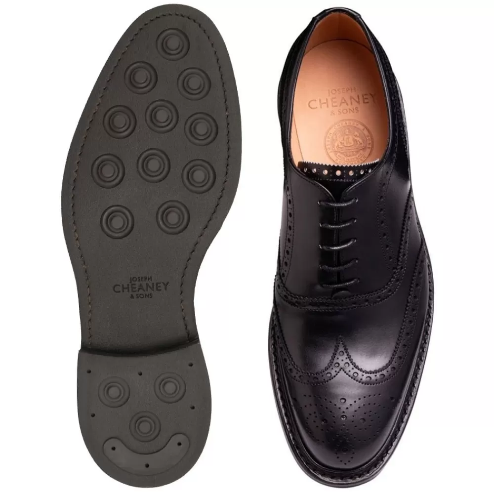 Cheaney Brogues | Hythe Ii R Wingcap Oxford Brogue In Black Calf Leather