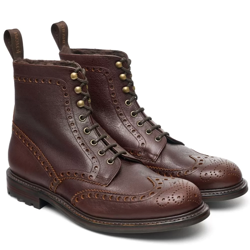 Cheaney Brogue Boots | Irvine B Shearling Lined Wingcap Derby Boot In Whiskey Kudu