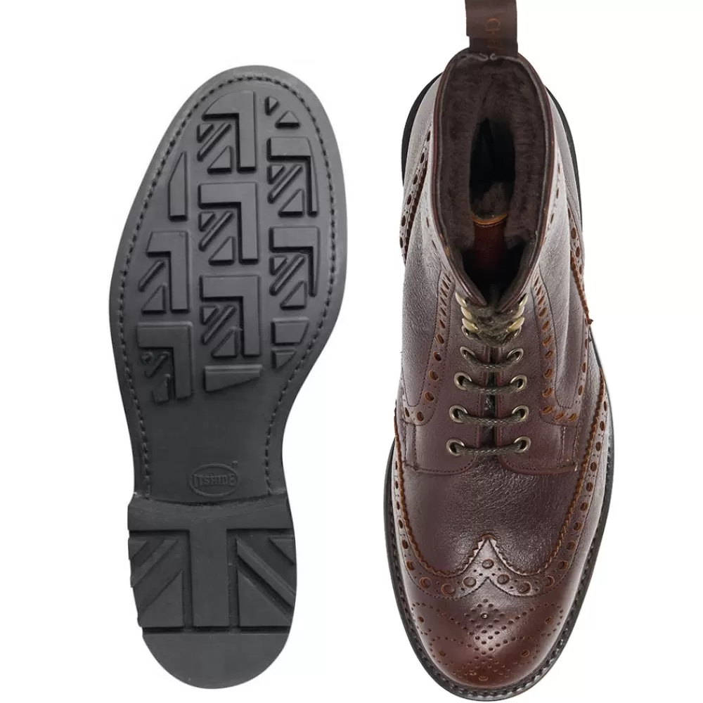 Cheaney Brogue Boots | Irvine B Shearling Lined Wingcap Derby Boot In Whiskey Kudu