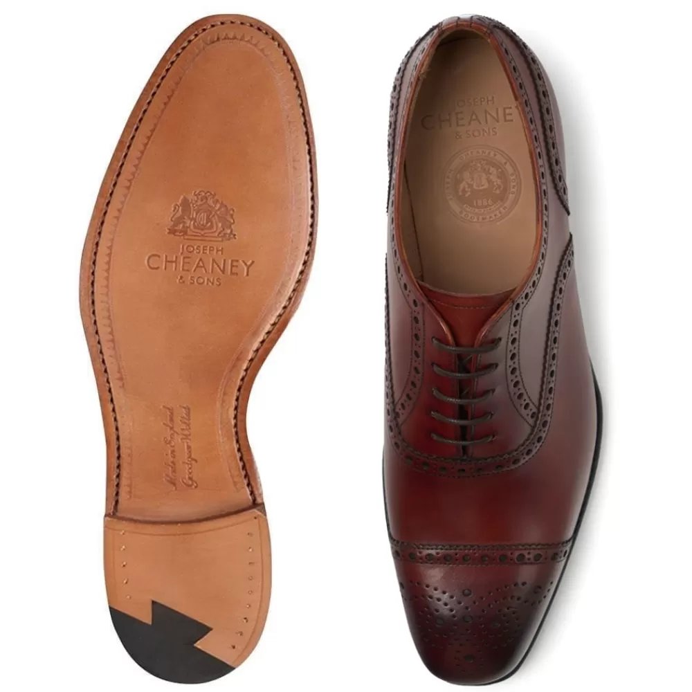 Cheaney Semi Brogues | Islington Oxford Semi Brogue In Dark Leaf Calf Leather