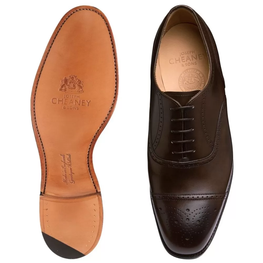 Cheaney Semi Brogues | Kelmarsh Oxford Semi Brogue In Dark Brown Calf Leather | Leather Sole