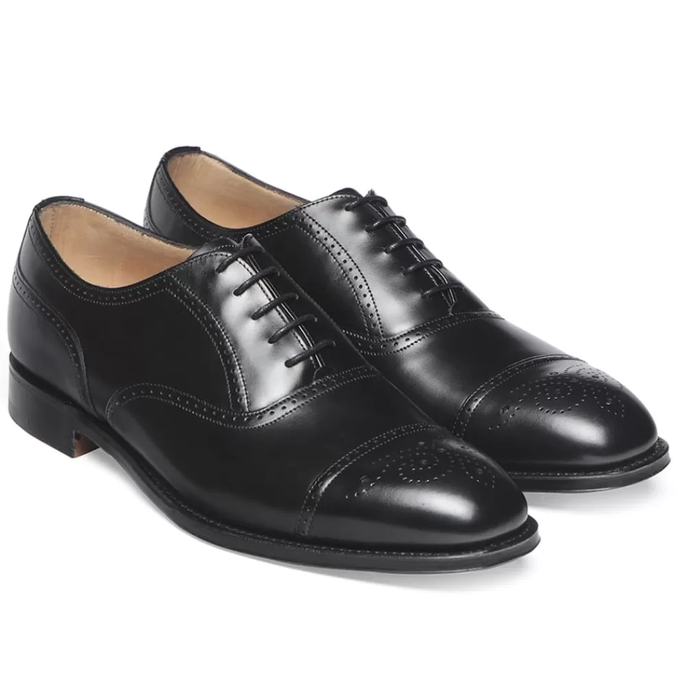 Cheaney Semi Brogues | Kelmarsh R Oxford Semi Brogue In Black Calf Leather | Rubber Sole