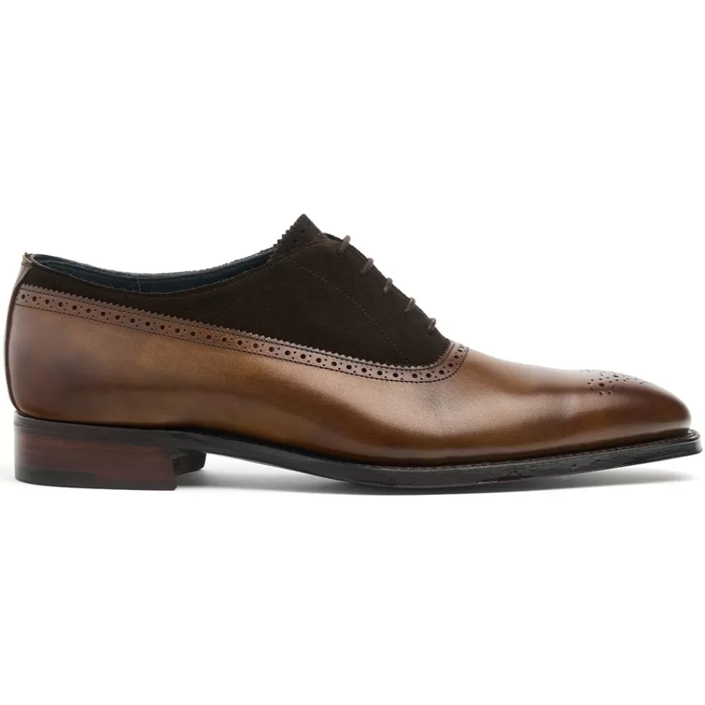 Cheaney Oxfords | Lancaster Punch Capped Oxford In Bronzed Espresso Calf Leather/Bitter Chocolate Suede