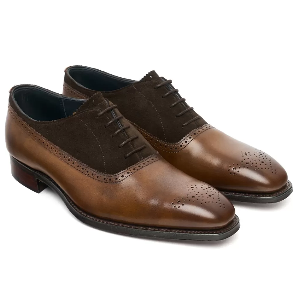 Cheaney Oxfords | Lancaster Punch Capped Oxford In Bronzed Espresso Calf Leather/Bitter Chocolate Suede