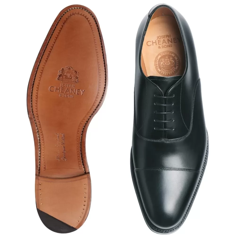 Cheaney Oxfords | Lime Classic Oxford In Black Calf Leather | Leather Sole