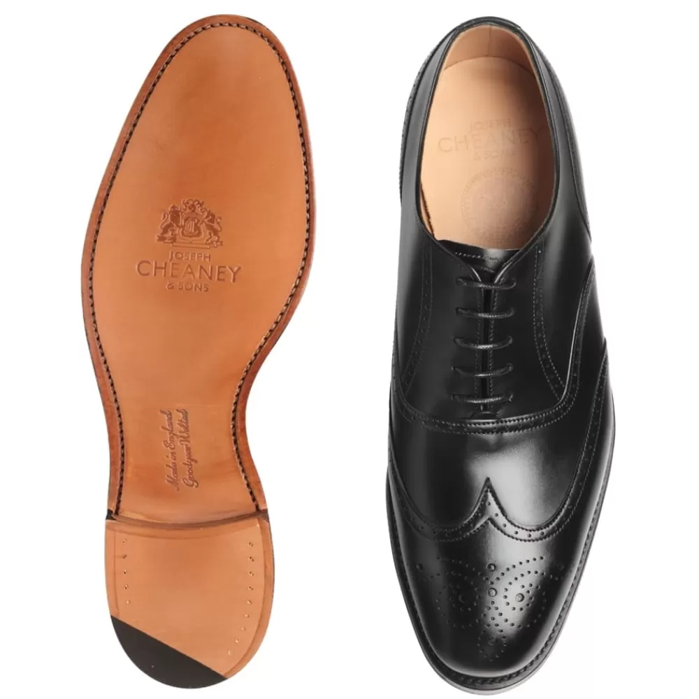 Cheaney Brogues | Loddington Oxford Brogue In Black Calf Leather | Leather Sole