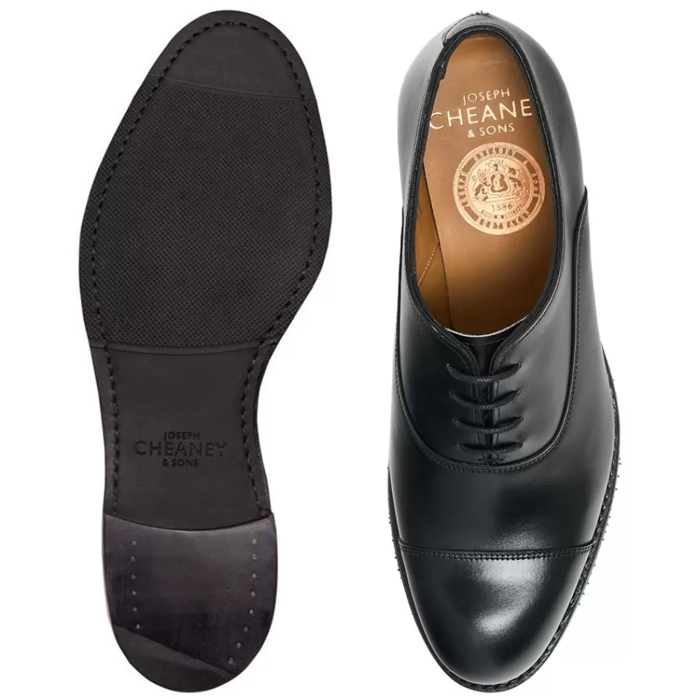 Cheaney Oxfords | Louise Ii D Capped Oxford In Black Calf Leather