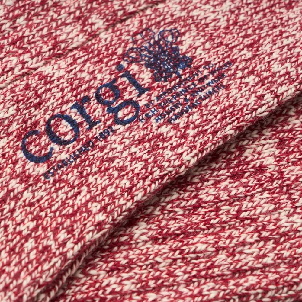 Corgi Socks | Marl Ribbed Red Pure Cotton Socks