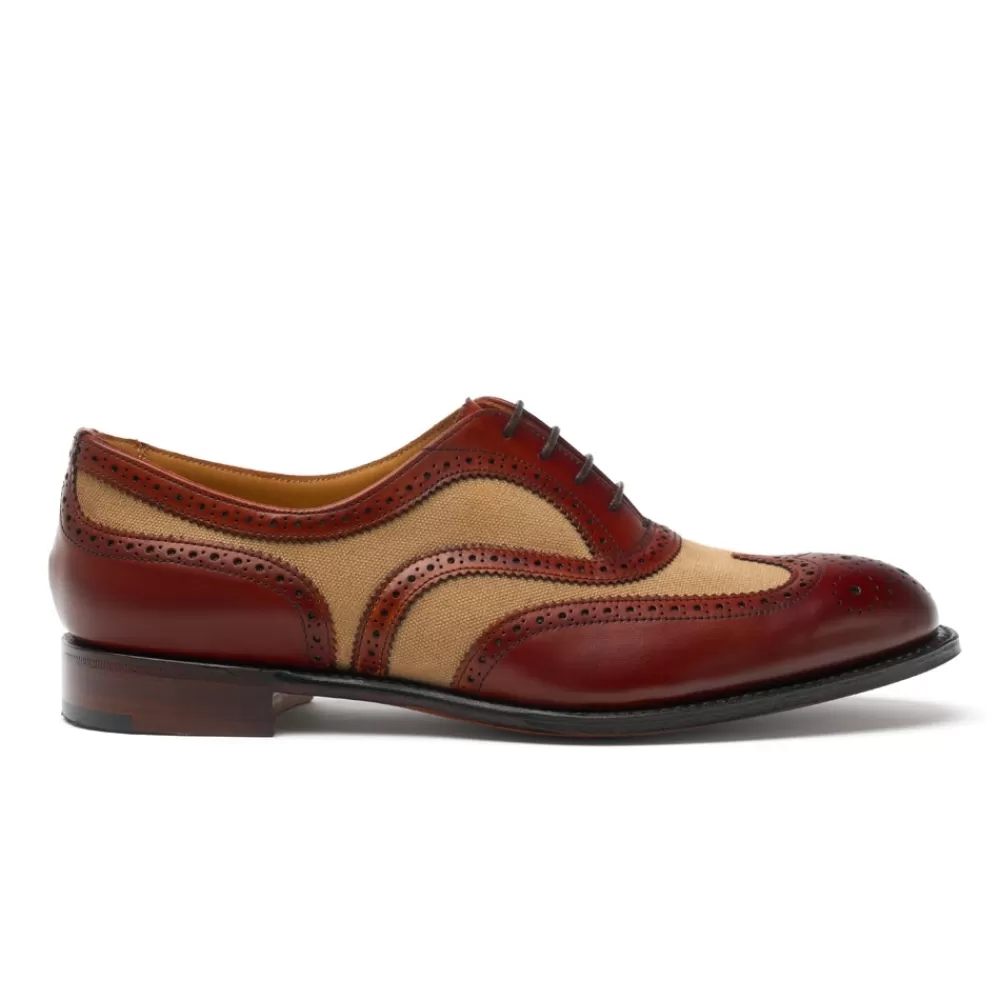 Cheaney Brogues | Milly Oxford Brogue In Dark Leaf Calf Leather/Sand Canvas