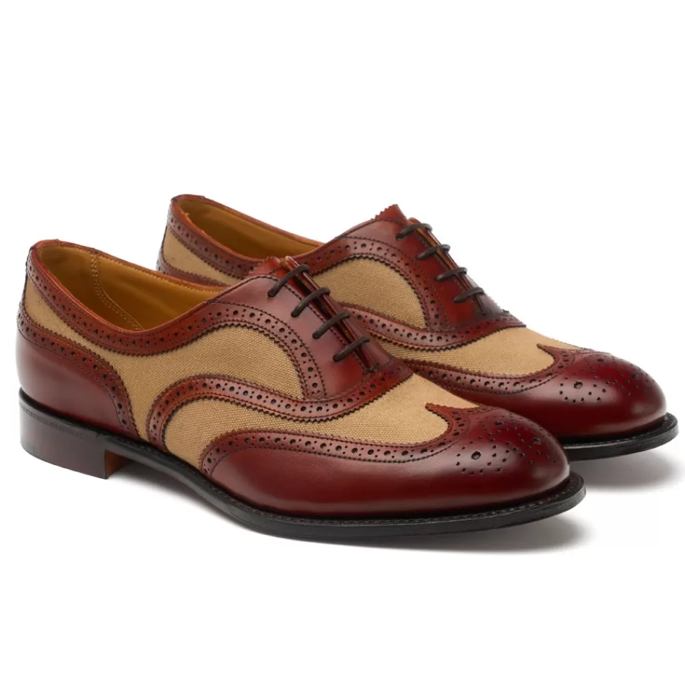 Cheaney Brogues | Milly Oxford Brogue In Dark Leaf Calf Leather/Sand Canvas