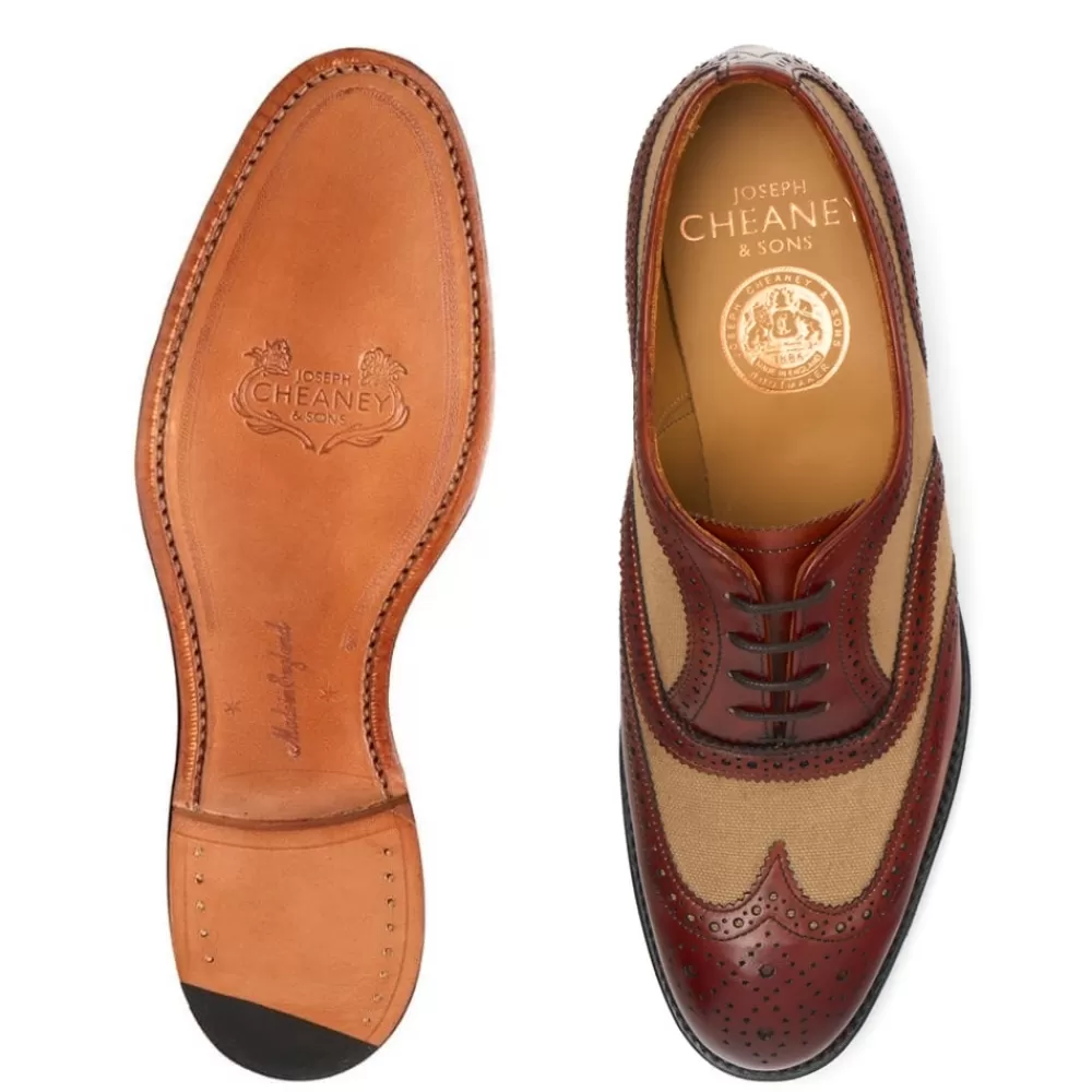 Cheaney Brogues | Milly Oxford Brogue In Dark Leaf Calf Leather/Sand Canvas