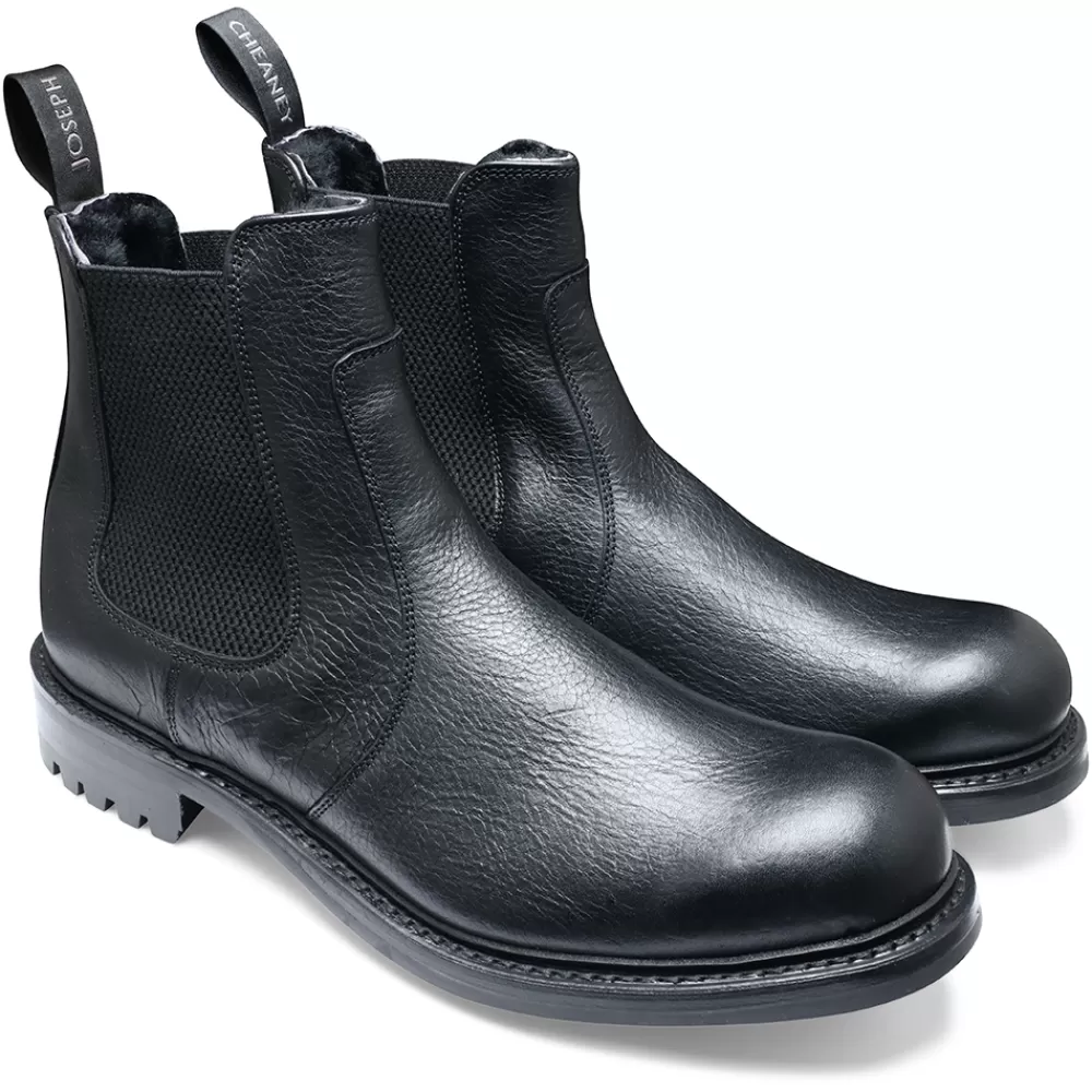Cheaney Chelsea Boots | Mohawk C Shearling Lined Chelsea Boot In Jet Black Kudu Leather