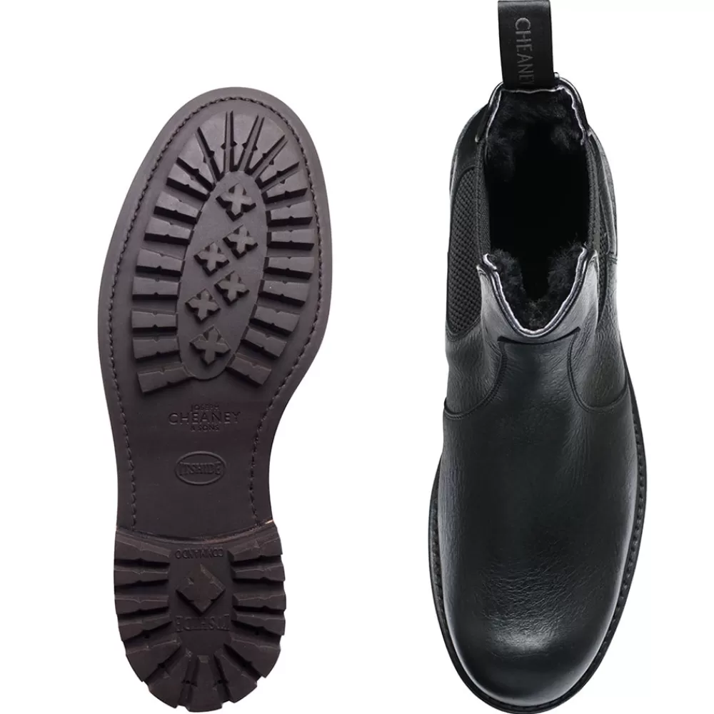 Cheaney Chelsea Boots | Mohawk C Shearling Lined Chelsea Boot In Jet Black Kudu Leather