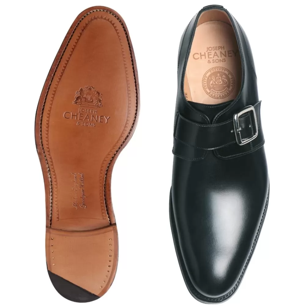 Cheaney Monk Shoes | Moorgate Single Buckle Monk Shoe In Black Calf Leather