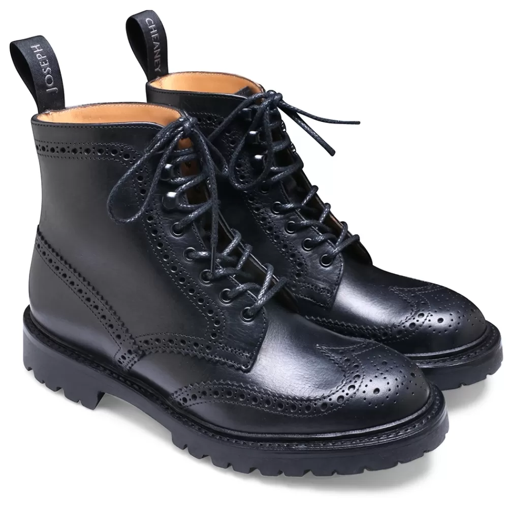 Cheaney Derby Boots | Olivia Gv Derby Brogue Boot In Black Eco Oiled Leather